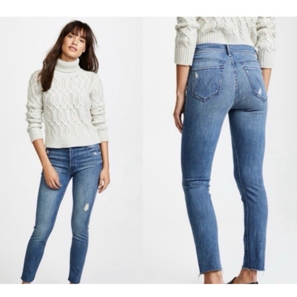 Mother High Waisted Looker Jeans Light Graffiti Wash 29 Distressed Denim Stretch